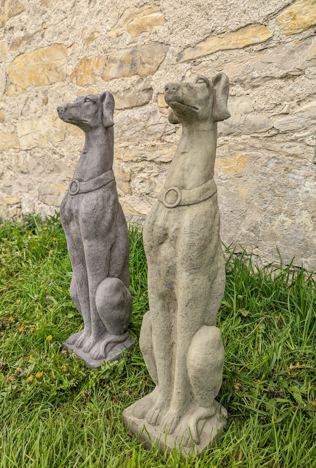 Vornehme und edle Greyhound-Statue - HANDMADE aus Steinguss, naturton (frostfest bis -30 Grad)
