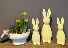 Lade das Bild in den Galerie-Viewer, Fröhlicher Hase in gelb für die Frühlingsdeko in zwei möglichen Größen