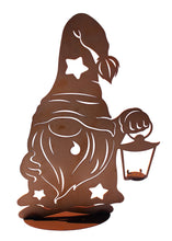 Lade das Bild in den Galerie-Viewer, Schlafwandlerwichtel aus Edelrost mit Laterne für ein Teelicht