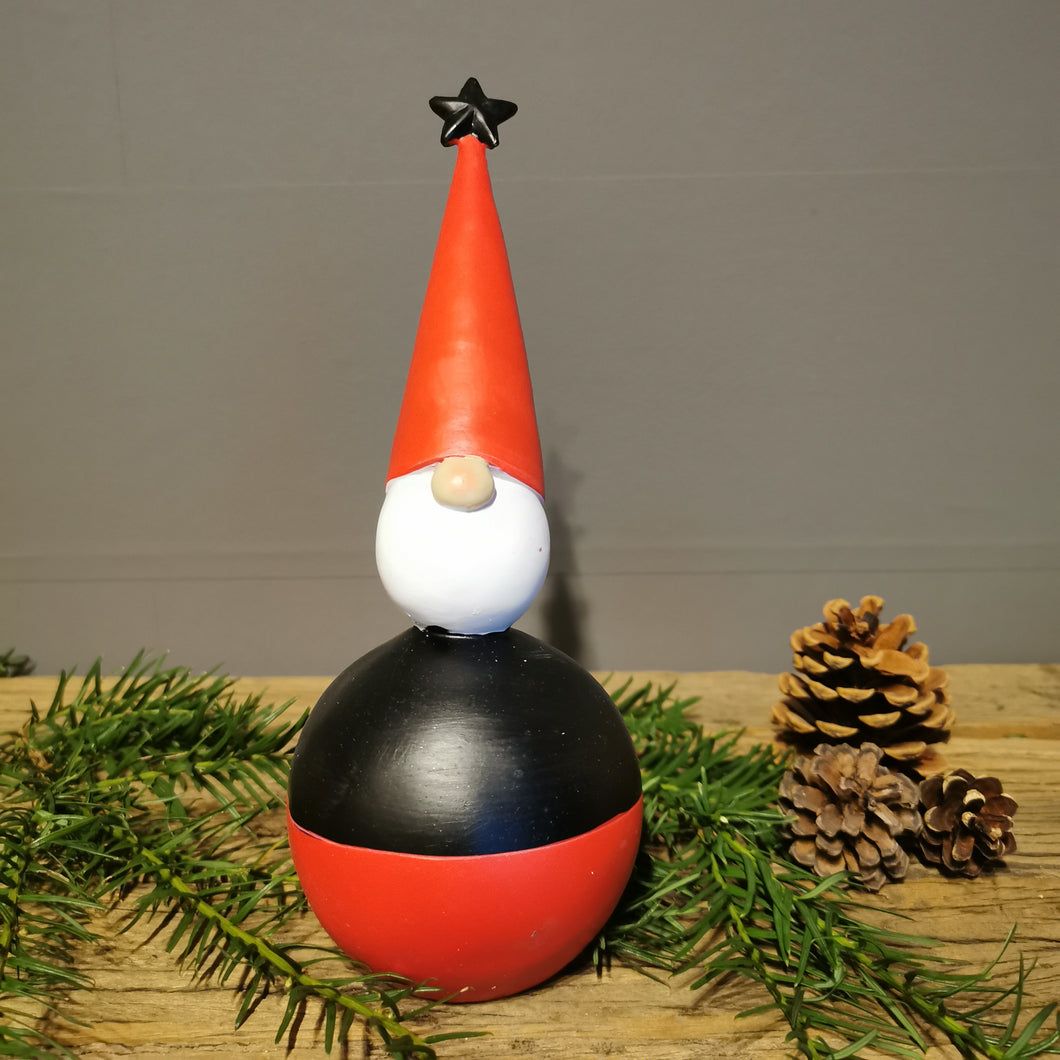 Moderner lustiger Wichtel-Weihnachtsmann mit Knollennase in rot-schwarz in zwei Ausführungen